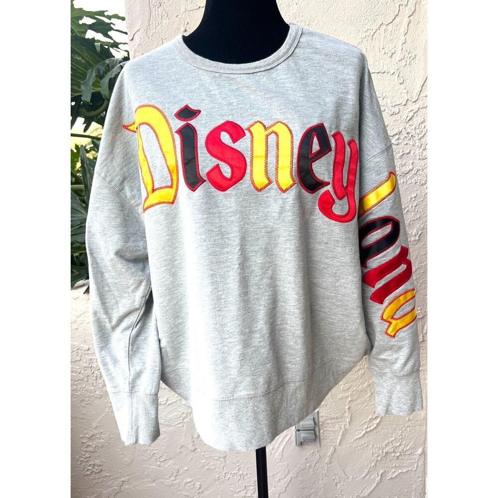 Disney Parks Womens 1X Grey Embroidered Disneyland and Mickey Crop Pullover NWOT